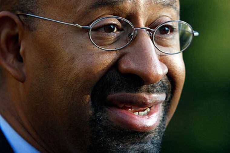 Philadelphia Mayor Michael Nutter smiles as he leaves a polling
station after casting his vote on election day in Philadelphia Tuesday
Nov, 8, 2011. Nutter defeated Republican challenger Karen Brown. (AP Photo / Jacqueline Larma)