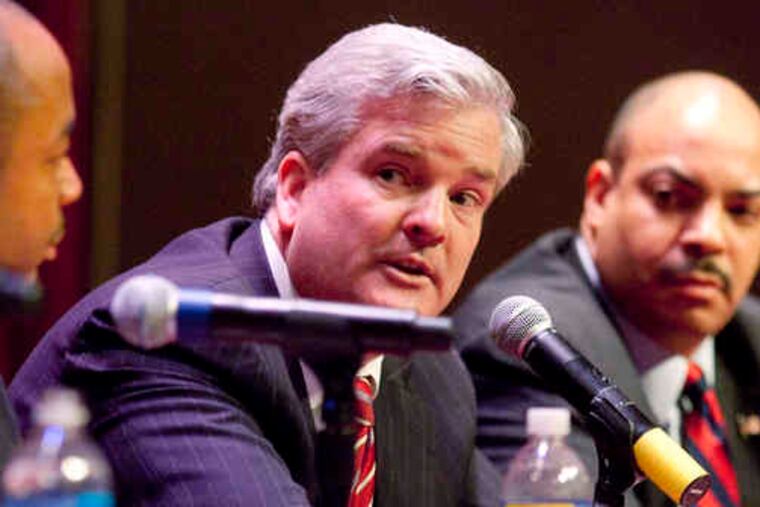 Democrats (from left) Michael Turner, Brian Grady, and Seth Williams. Dan McElhatton also attended; Dan McCaffery could not.