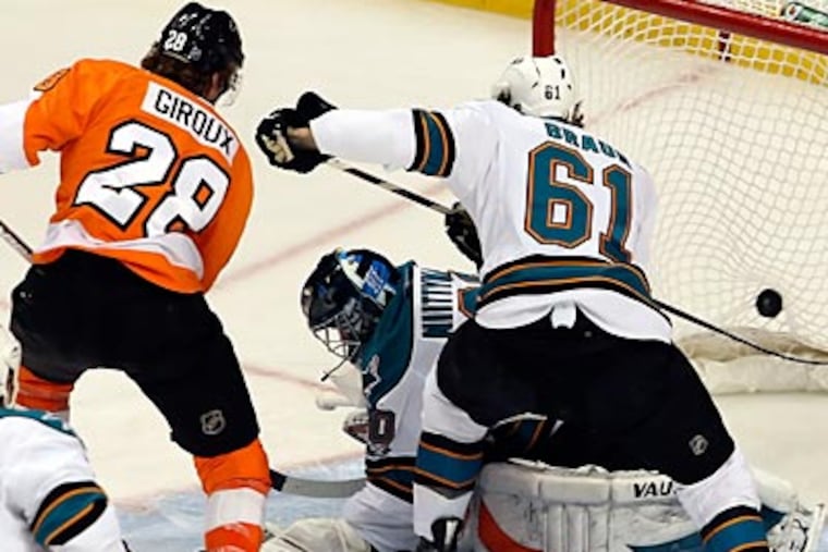 Claude Giroux ties the game at one in the second period. (Steven M. Falk/Photographer)