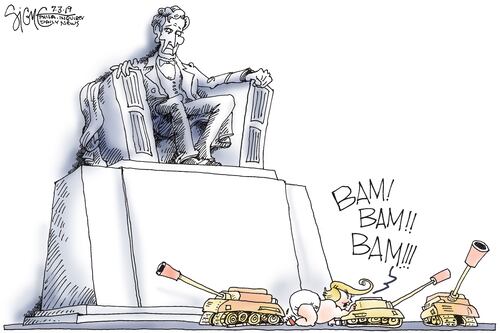 Trump Riding A Tank Political Cartoon: Trump’s tanks for July 4th