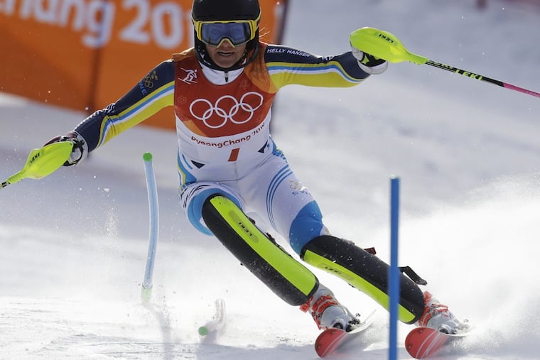 Frida Hansdotter, of Sweden, skis during the first run of the women’s slalom at the 2018 Winter Olympics in Pyeongchang, South Korea, Friday, Feb. 16, 2018.