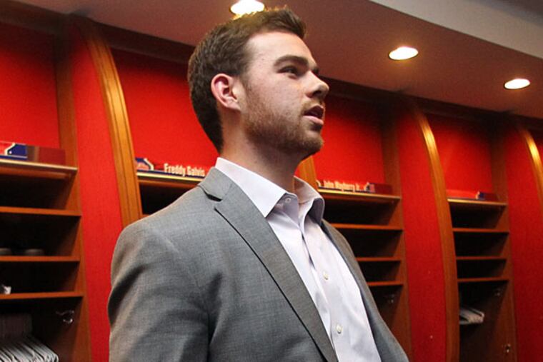 Phillies pitching prospect Jesse Biddle inside the team club house at Citizens Bank Park. (Yong Kim/Staff Photographer)