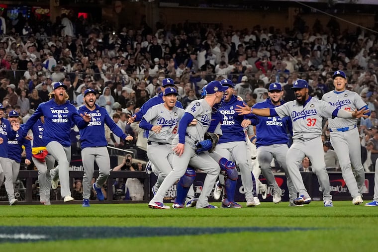 The Los Angeles Dodgers celebrate their win against the New York Yankees in Game 5 to win the World Series.