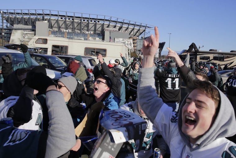 Eagles fans cheer prior to the Atlanta Falcons at Philadelphia Eagles playoff football game at Lincoln Financial Field in Phila., Pa. on January 13, 2018. ELIZABETH ROBERTSON / Staff Photographer