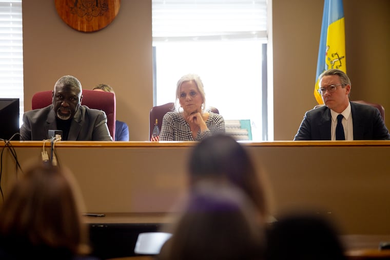 City Commissioners, Anthony Clark (left), Lisa Deeley, and Al Schmidt (right), met at 520 N Columbus Boulevard in Philadelphia, despite the postponement of selecting new voting machines February 13, 2019. Visitors voiced their opinions about the last-minute cancellation of the selection.