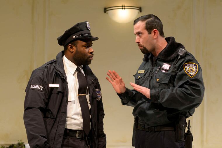 "Lobby Hero," written by Kenneth Lonergan , now on stage at Theatre Horizon in Norristown, stars Akeem Davis (left) and Kevin Meehan .