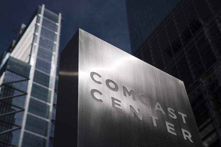 A sign outside the Comcast Center in Philadelphia.