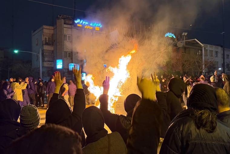 Iranians attend an anti-government protest in Tehran, Iran, on Jan. 9.