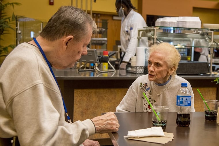 Ethel and Bill Lyon wait for lunch at Wesley Enhanced Living in Media.