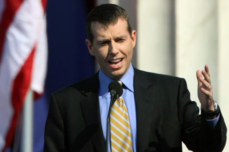 FILE: David Plouffe, then President Obama's campaign manager, speaks at the Democratic National Convention at Invesco Field at Mile High in Denver, Colorado, on Thursday, August 28, 2008. (Brian Baer/Sacramento Bee/MCT)
