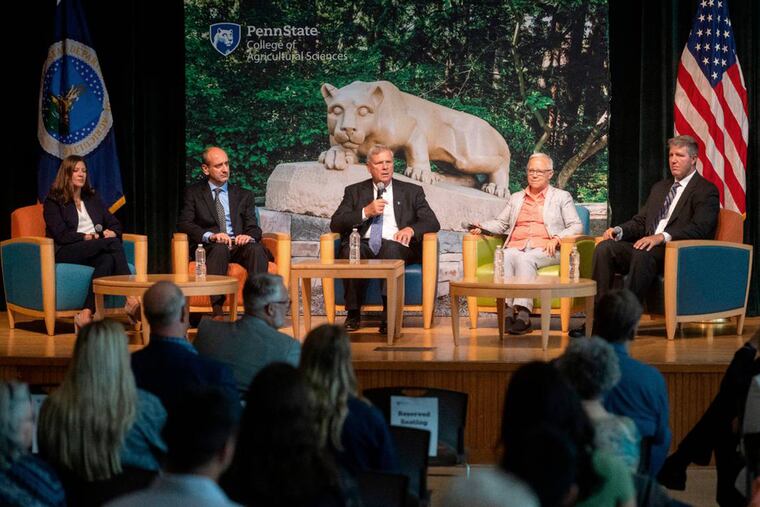 Agriculture Secretary Tom Vilsack (center) held a panel discussion about climate-smart commodities and rural projects on Sept. 14 in the HUB on the main campus of Penn State.