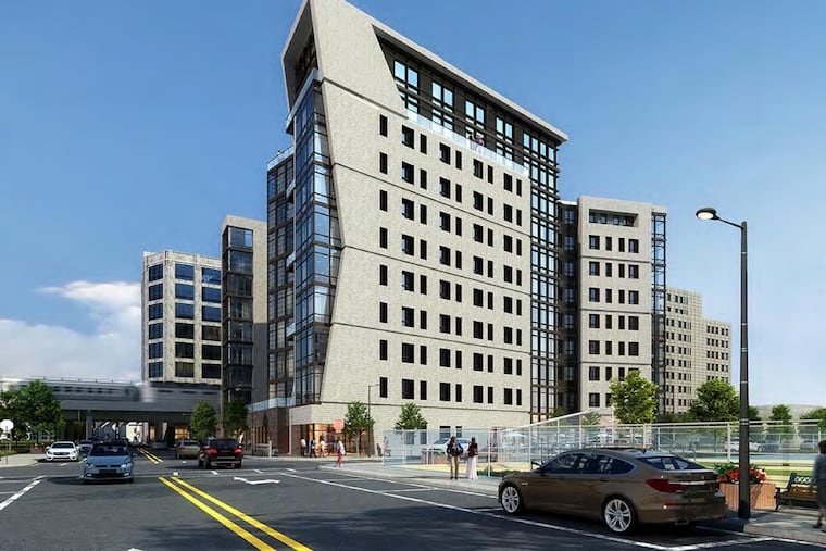 Artist's rendering of residential high-rises planned in Poplar neighborhood, as seen from Eighth and Poplar Streets.