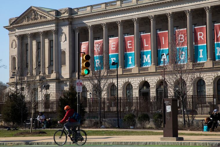 An exterior of the Free Library on the Parkway on Wednesday, April 03, 2019. A new, three level main reading room was built that includes a business resource area and a teen library.