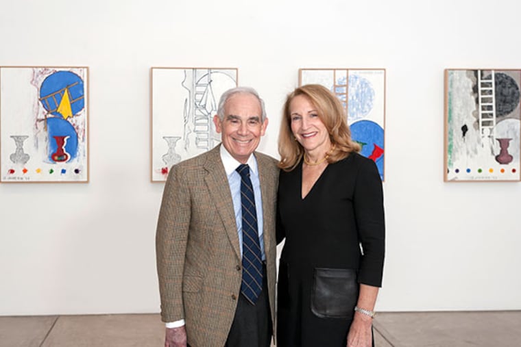 Keith L. and Katherine Sachs in the Anne d’Harnoncourt Gallery, which houses 5 Postcards by Jasper Johns. (Constance Mensh/Philadelphia Museum of Art)