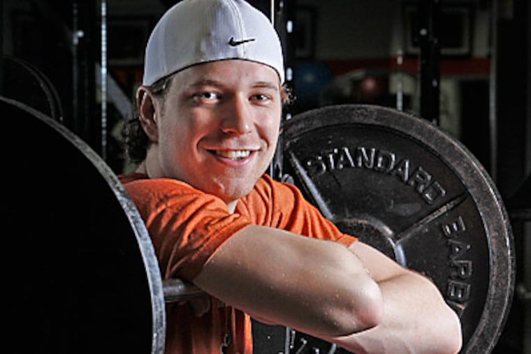 Claude Giroux in the fitness center at the Flyers SkateZone in Voorhees, NJ. (Alejandro A. Alvarez/Staff Photographer)