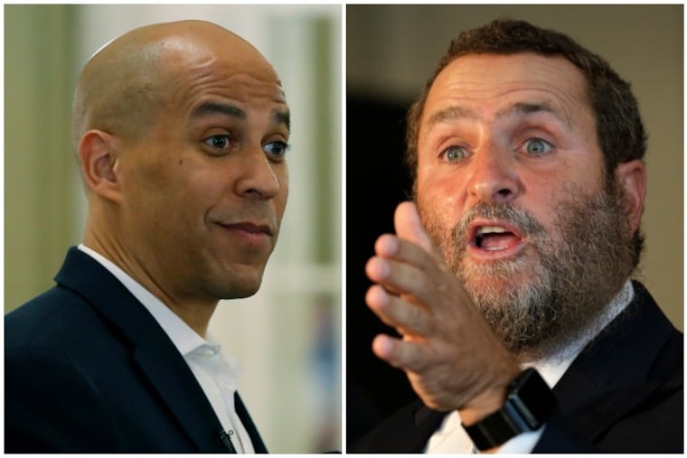 Sen. Cory Booker, left, and Rabbi Shmuley Boteach.