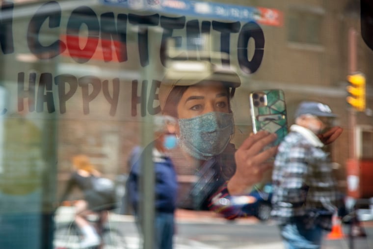 Sofia Deleon participates in a "Virtual Takeout and Meet and Greet" with Jill Biden from inside her El Merkury Restaurant May 12, 2020. Biden held the Zoom meeting before attending a virtual organizing event with Philadelphia volunteers.