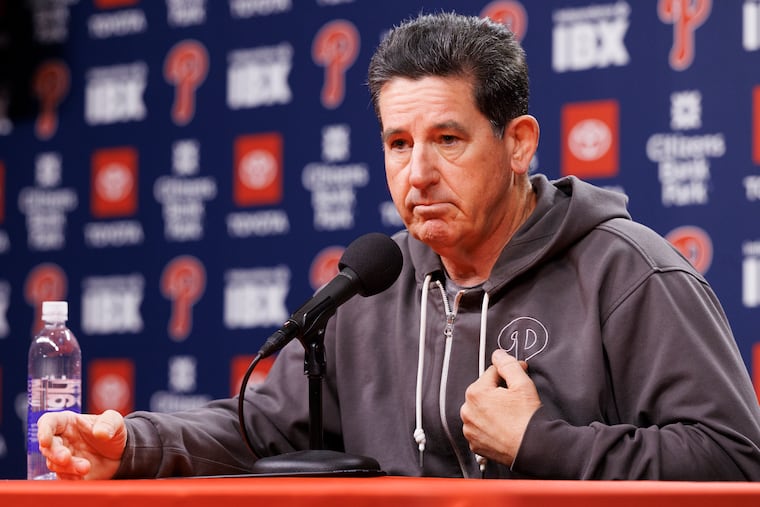 Phillies manager Rob Thomson talks to the media on Thursday at Citizens Bank Park. "What I would have done differently is checked a few more boxes going into the playoffs,” he said.