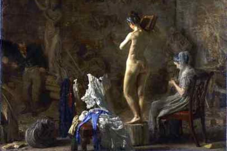 Thomas Eakins' "William Rush Carving His Allegorical Figure of the Schuylkill River" (1876-77, oil on canvas), was shown at the 1920 Venice Biennale.