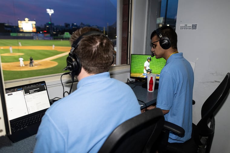 Allan Wylie, right, sunglasses, is a play-by-play announcer who in addition to coverage of men's basketball games at Rowan University, his alma mater, just finished an internship with the Wilmington Blue Rocks.