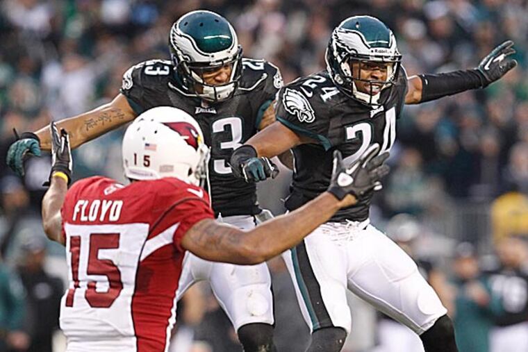 Eagles defensive backs Bradley Fletcher and Patrick Chung. (Ron Cortes/Staff Photographer)