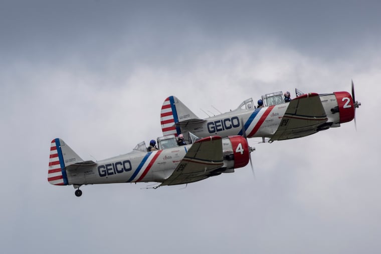 The GEICO Skytypers Air Show Team flying World War II era SNJ aircraft on Aug. 16.