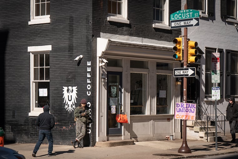 Ultimo Coffee Rittenhouse, in Philadelphia, Thursday, February 29, 2024. Workers at Ultimo Coffee have gone on strike, they are supported by Local 80, Philly's barista union.