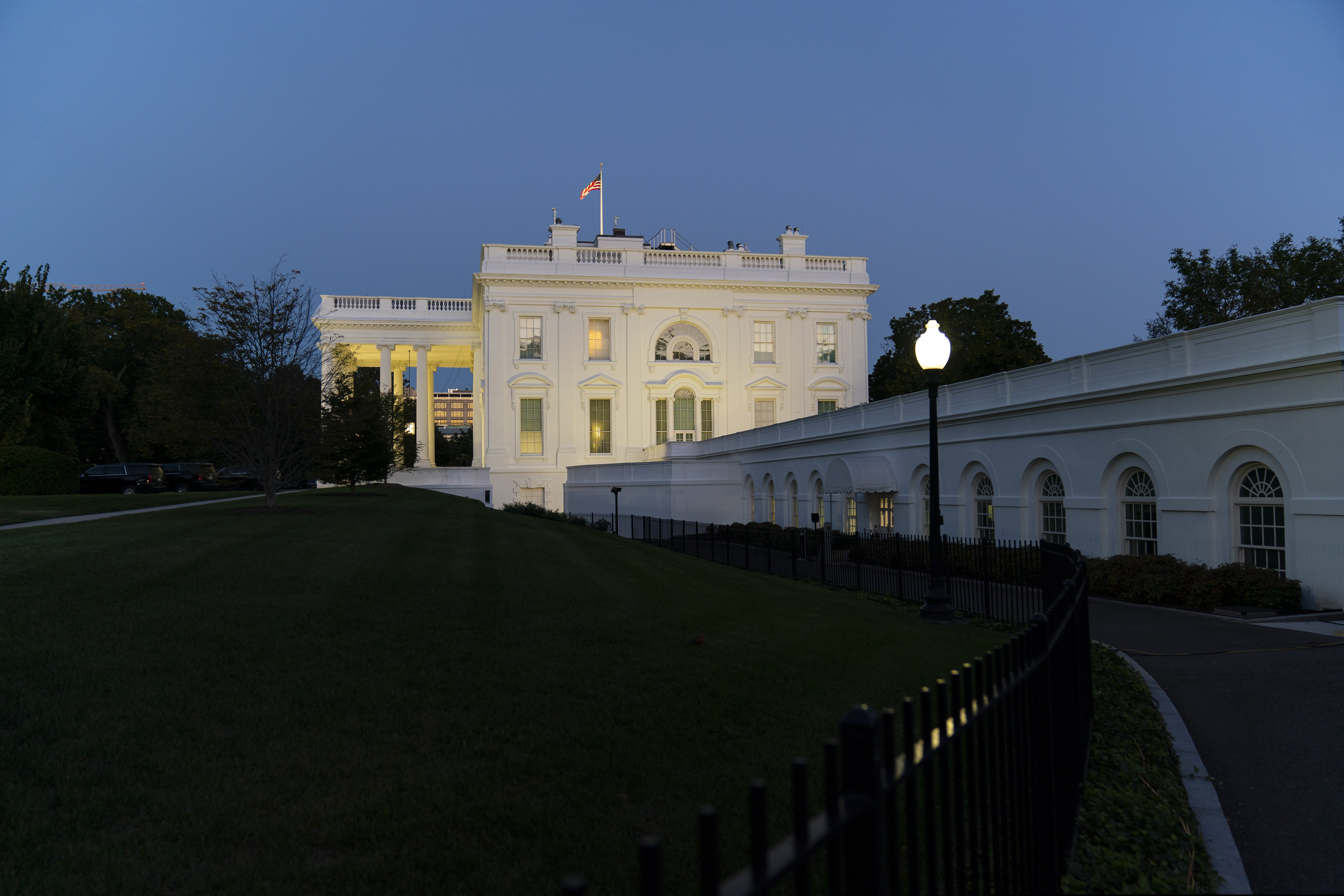 The White House illuminated at sunset on Tuesday.