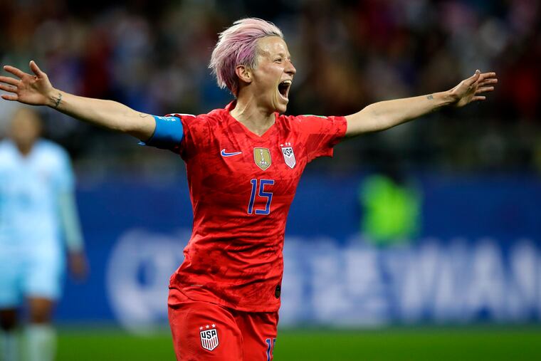 The United States' Megan Rapinoe celebrates after scoring against Thailand in a group stage Women's World Cup game on June 11.