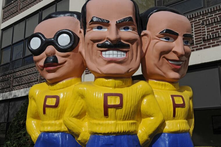 The iconic Manny, Mo and Jack symbol of Pep Boys, now owned by the Icahn Automotive Group. (CLEM MURRAY / Staff)