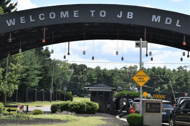 The entrance to Joint Base McGuire-Dix-Lakehurst.