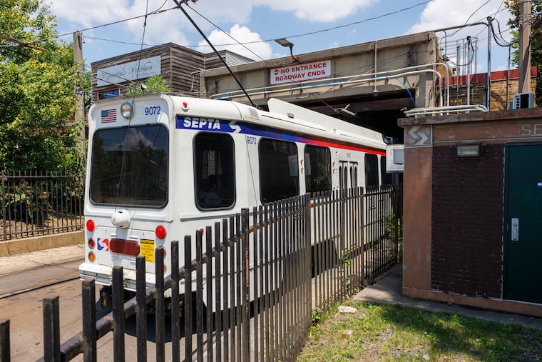 A SEPTA trolley entering the tunnel at 40th and Baltimore Streets in the summer of 2023.