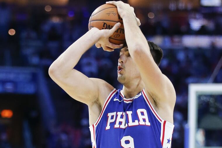 Sixers forward Dario Saric shoots the basketball against Boston Celtics on Friday.