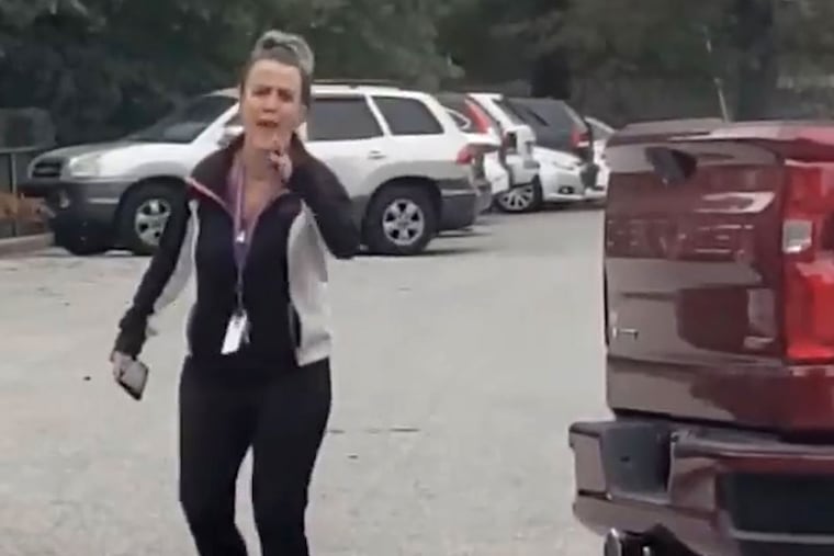 Screen capture from a video posted on Facebook by parent Rasheed Noel of a teacher at Drexel Hill Middle School.