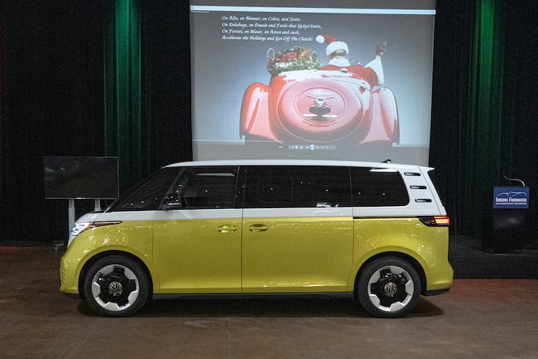 The new ID. VW Electric Bus is shown on Thursday, Dec.12. 2024, at a VW exhibit in the Simeone Foundation Automotive Museum in Philadelphia, Pa.