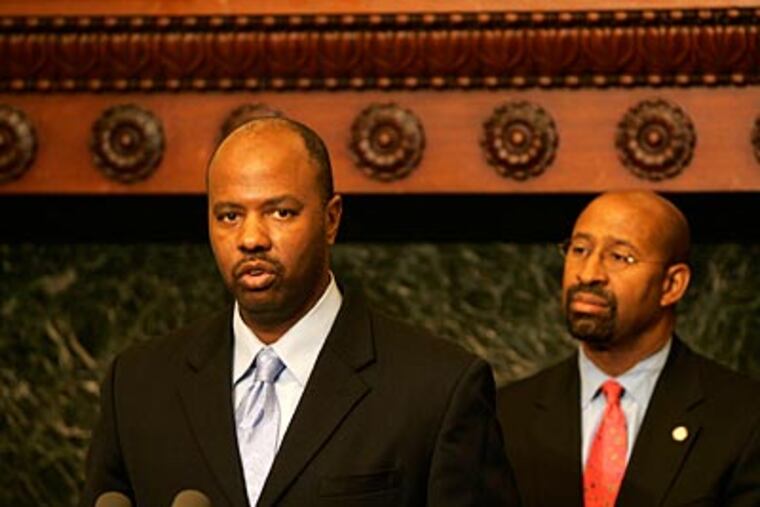 Richie McKeithen, with Mayor Nutter. In 2003, McKeithen testified against a boss who tried to cut an assessment. (DAVID SWANSON / Staff Photographer)