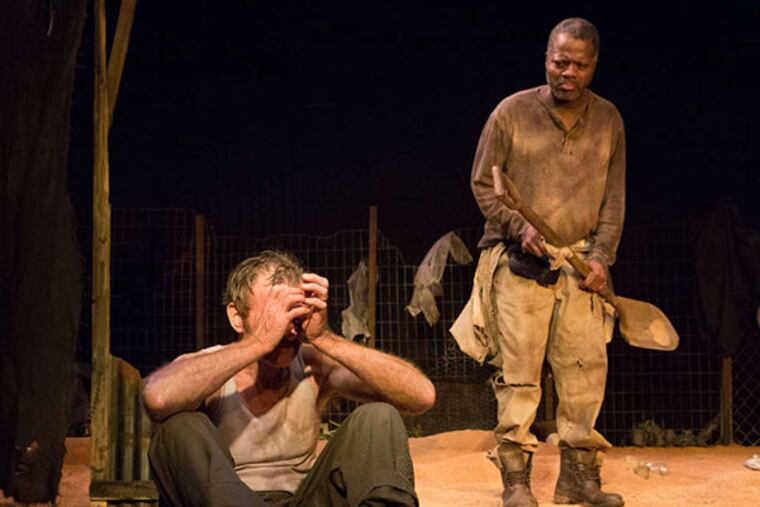 Peter DeLaurier (left) and Kirk Wendell Brown in the Lantern Theater's production of Athol Fugard's "The Train Driver." (Mark Garvin Photo)