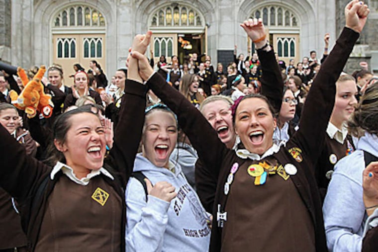 St. Huvert's: The high school for girls in Torresdale celebrated the good news. (MICHAEL BRYANT / Staff Photographer)