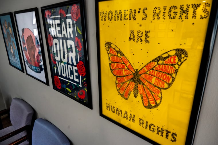 Posters in the lobby of the Cherry Hill Women's Center, which provides abortion services in New Jersey.