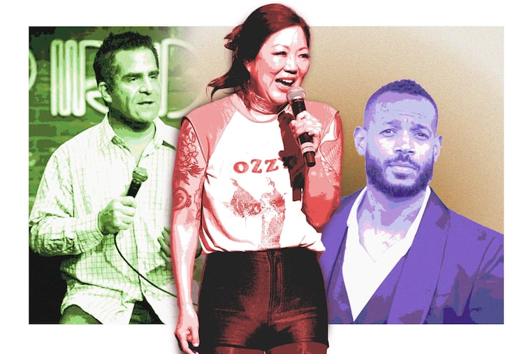 Comedians Todd Glass (left), Margaret Cho, and Marlon Wayans are performing in Philadelphia in early 2024. File photo and Getty Images. Anton Klusener / Staff