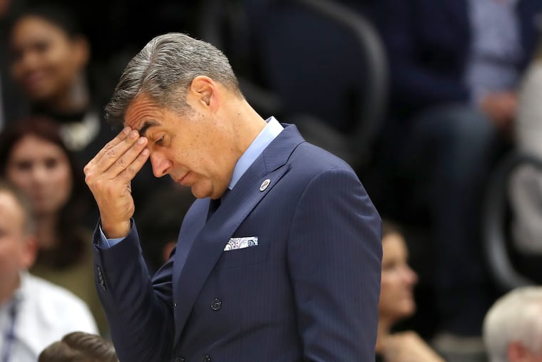 Head Coach Jay Wright of Villanova during their 73-46 loss to Michigan on Nov. 14, 2018 at Finneran Pavilion. CHARLES FOX / Staff Photographer