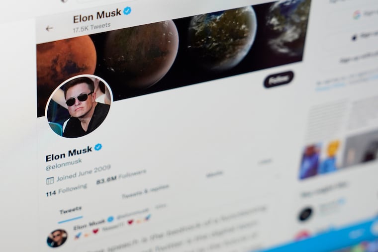 The Twitter page of Elon Musk, seen on the screen of a computer on April 25.