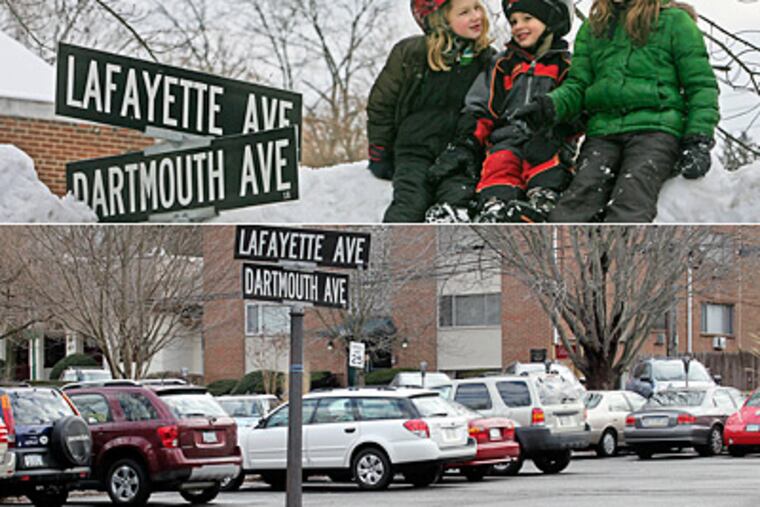 A year ago in Swarthmore, siblings (from left) Rowe, Anthony, and Ava Crawford of Swarthmore played. Below, the scene this year. (Akira Suwa / Staff Photographer)
