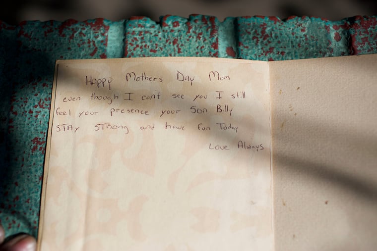 Marilyn Bowen kept many of the holiday cards she received from her 19-year-old son, William M. Clark, including this undated one for Mother’s Day. Clark was
shot and killed on Sept. 17, 1999.