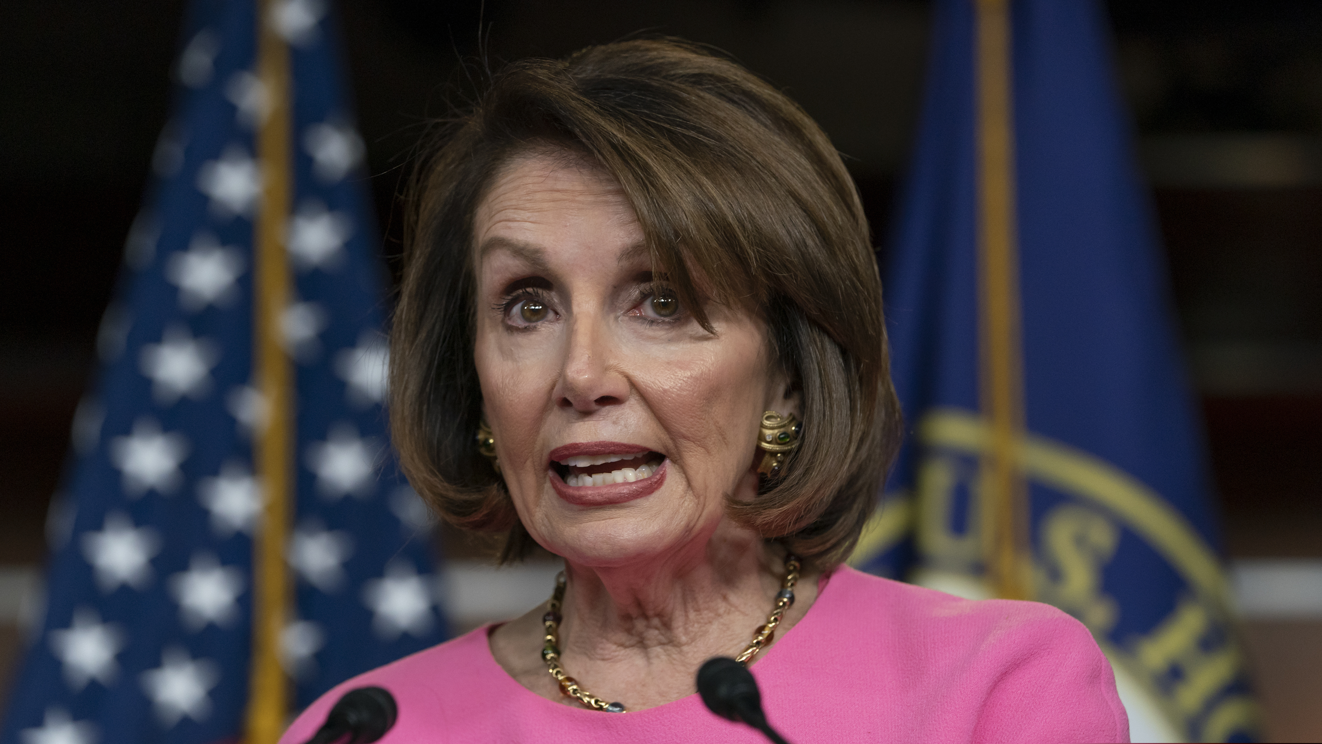 Speaker of the House Nancy Pelosi (D., Calif.) meets with reporters at the Capitol in Washington, Thursday, May 23, 2019. Pelosi openly questioned President Donald Trump’s fitness for office Thursday after a dramatic blow-up at the White House at a meeting on infrastructure.
