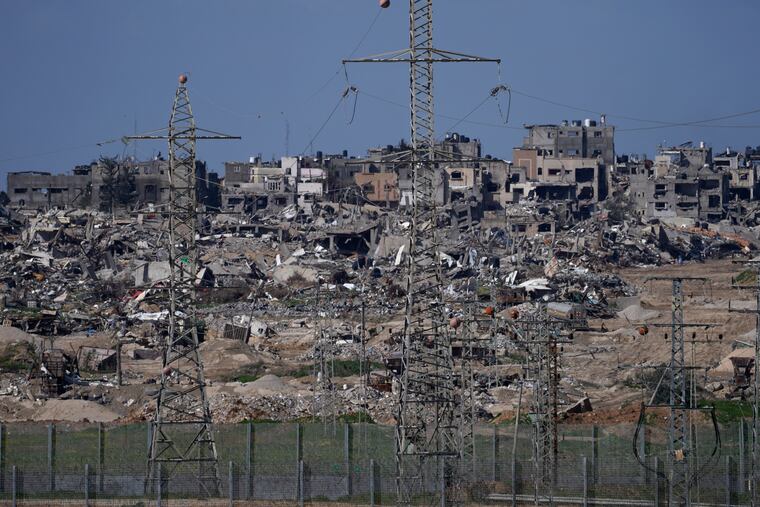 Rubble from buildings destroyed in the Israeli Army's ground operation in the Gaza Strip are seen from southern Israel on Thursday.
