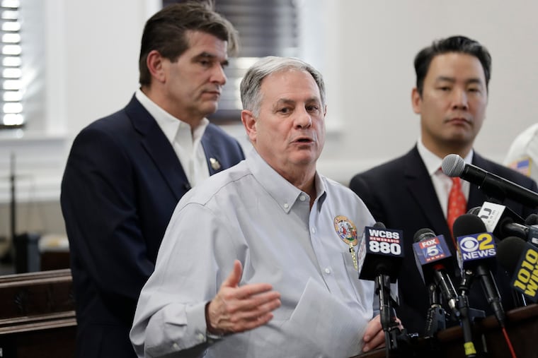 Bergen County Executive Jim Tedesco speaks to reporters during a news conference in Fort Lee, N.J., Thursday, March 5, 2020. New Jersey now has its second positive test for the new coronavirus, Acting Gov. Sheila Oliver said Thursday. One of the people that has tested positive for the coronavirus was staying at his apartment in Fort Lee when he began to feel ill.