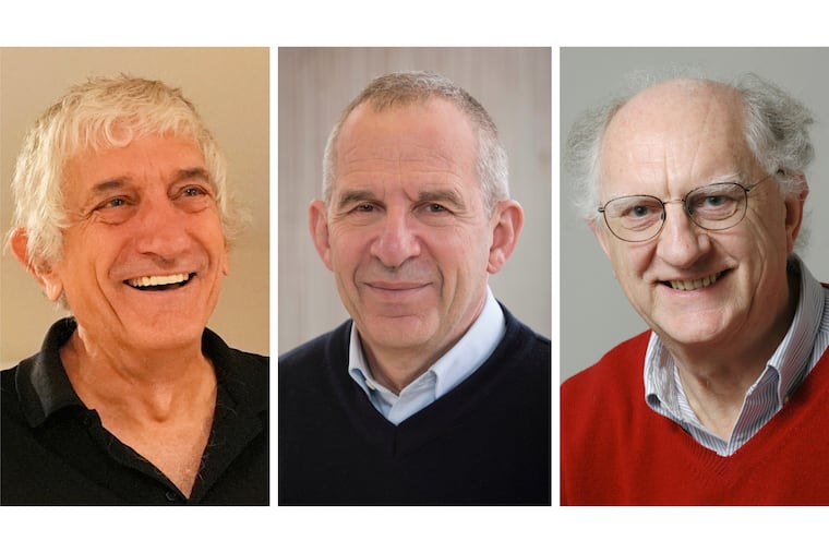 This combination of images shows the winners of the 2025 Nobel Prize in physics: John Martinis, Michel H. Devoret and John Clarke.