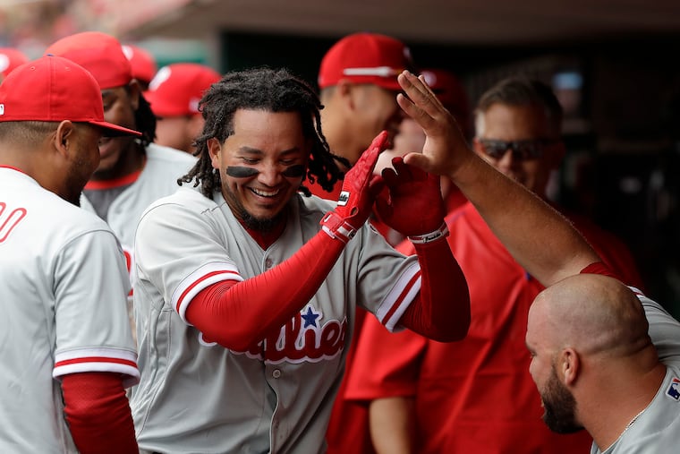 Freddy Galvis smiled after hitting a home run against the Reds on April 3, 2017 in Cincinnati.