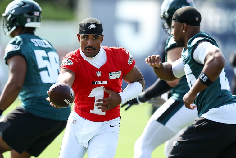 Jalen Hurts was subject to the usual scrutiny on Day 1 of Eagles training camp.